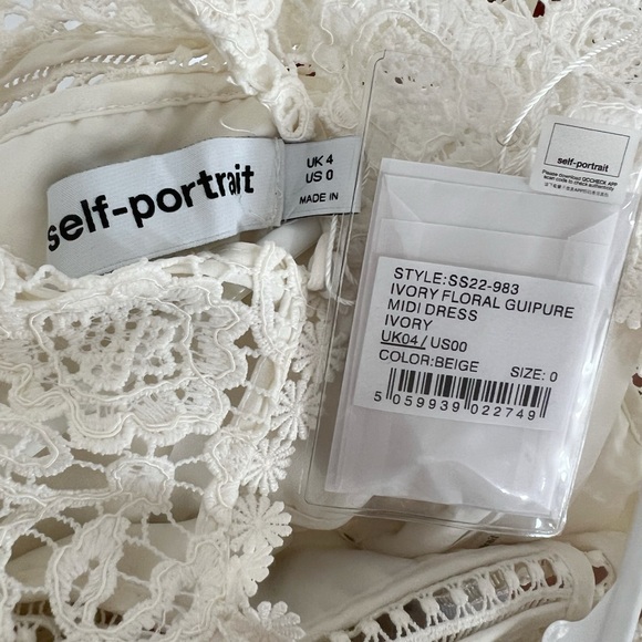 NWT Self Portrait Ivory Floral Guipure Midi Dress - US 0 - Picture 7 of 7